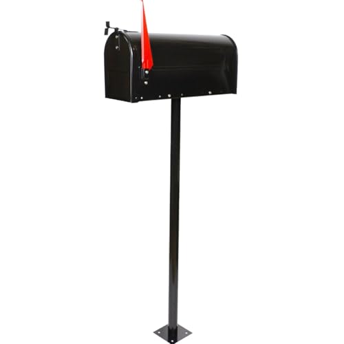 American Outdoor Tall Mailbox Floor Standing All-Weather Letter Storage Boxes Galvanized Steel Pillar Mailboxes for Villa Garden Lawn (Black)