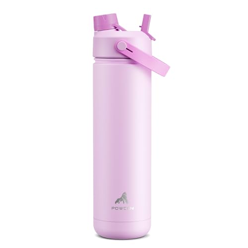 POWCAN 26 oz Insulated Water Bottle with 2-in-1 Straw and Spout Lid, Keep Cold 24H, Leak-Proof, Fits in Car Cup Holder, Stainless Steel Water Bottle for Sports, Travel, and School (Misty Lilac)