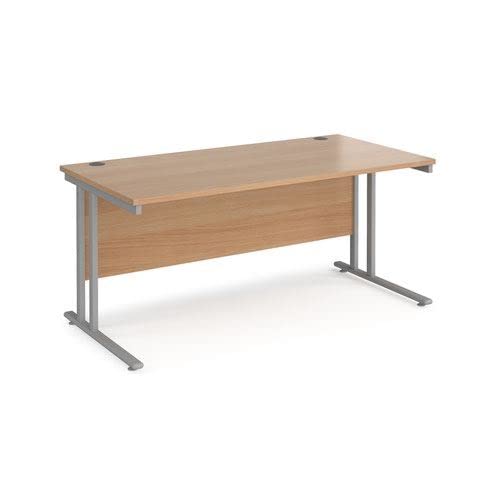 Office Monster Cooper straight desk 1600mm x 800mm - silver cantilever leg frame, beech top