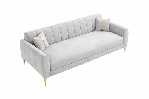 Image of Hermione Luxe Velvet-Suede Fabric 3 Seater Sofa | Comfortable Seating | Modern Sofa Set for Living Room - Light Gray
