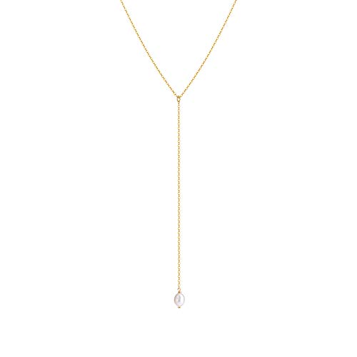 Women Simple Delicate 14K Gold Plated Triangle and Composite Shell Pearls Layering Love Pendant Adjustable Y Necklace for Mother's Day GiftY-2-Pearl