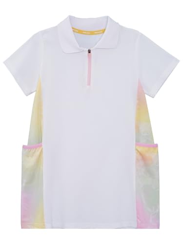 Kids Girls Tennis Dress Golf Dress Short Sleeve Collar Quick Dry Athletic Skirt Outfit with Pockets4