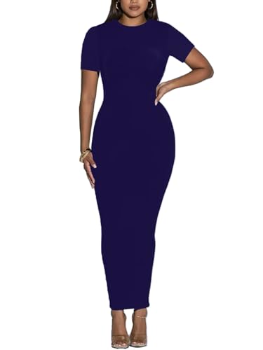 Image of Women's Long Bodycon Dresses Leopard Print Casual Maxi Club Party Tight Dress Short Sleeve