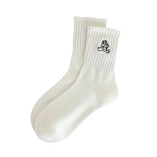 Joyxien 3 pairs-cotton sports white embroidered socks Japanese ladies fresh socks-Tiger