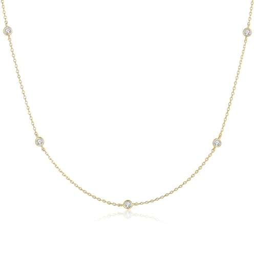MINDDHA Station Necklace | Cubic Zirconia CZ Dainty Jewelry | Minimalist Necklace for Women | Gold Color | Size 18"