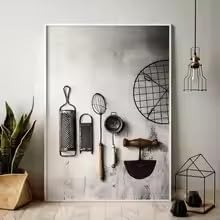 BMGKYAGL Martwa natura w stylu retro, ciemne przybory kuchenne, łyżka, obraz ścienny na płótnie, dekoracja restauracji i domu, Cuadros (20 x 30 cm x 2/rama wewnętrzna)