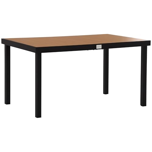 Outsunny Table à Manger de Jardin pour 6 Personnes, Table de Jardin extérieure en Aluminium, pour Patio, terrasse, 140 x 90 x 74 cm, Bois Naturel