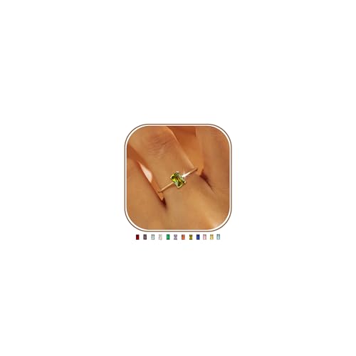 KAERUN Gold Birthstone Rings for Women Non Tarnish 14K Gold Plated Stackable CZ Thumb Eternity Rings Dainty Emerald Green Gemstone Engagement Ring for Mother Lover Birthday Jewelry Gifts Size 6-10