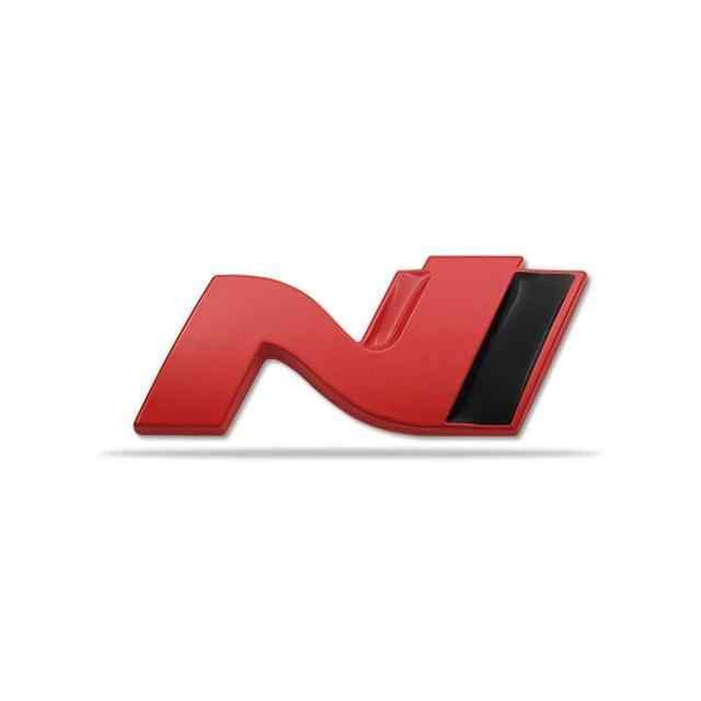 Emblema Adhesivo N Line, Emblema N Line, Insignia N Line, Insignia Adhesiva N Line, Apto para Maletero y lateral, Compatible con Hyundai, Aleación de Zinc, 75 mm x 35 mm (Rojo)