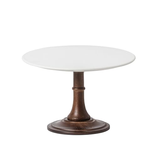 Kanwone 10-Inch Ceramic & Acacia Wood Cake Stand, White, Round