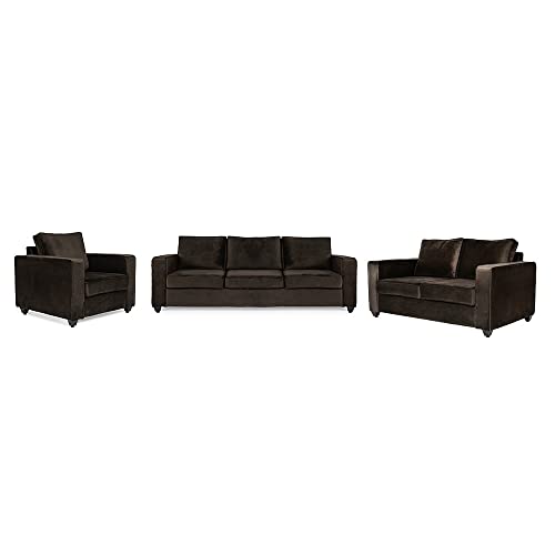 Image of Wakefit Sofa Set | 3 Year Warranty | Sofa 6 Seater, 6 Seater Sofa for Living Room, Wooden Sofa Set, Sofa Set 3+2+1 Seater - Napper(Fabric-Velvet : Stone)