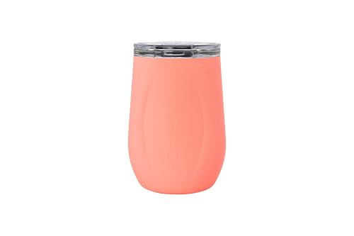 Vinglacé Stainless Steel Stemless Wine Glass- Insulated Wine Tumbler with Glass Insert and Sip Lid, 10 oz, Coral