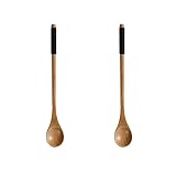 HIHELO Cuillères à Soupe 2 pièces de cuillère en Bois Faite à la Main avec Une Longue poignée Petite cuillère à Miel for la Vaisselle en Bois Domestique Petites Cuillères (Color : C)