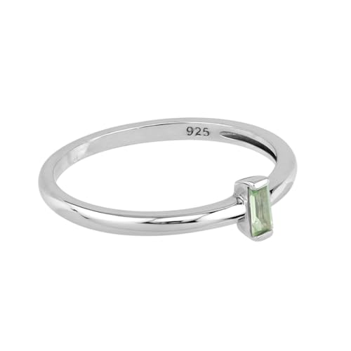 Silvershake Extra Ultra Petite Natural Green Sapphire White Gold Plated 925 Sterling Silver Minimalist Stackable Promise Solitaire Gemstone Ring Jewelry for Women Size 54