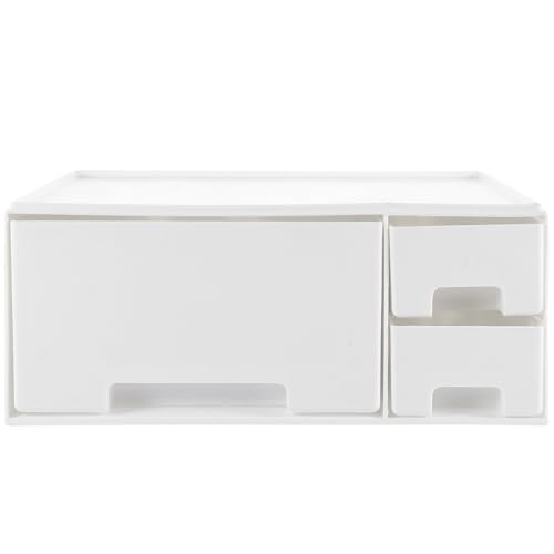 Support écran PC blanc et étagère de rangement pour organisation bureau