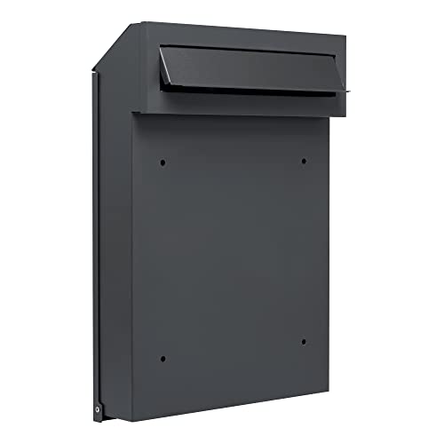 Zaunbriefkasten Torbriefkasten Durchwurf Mauerdurchwurf Briefkasten C4 Entnahme Hinten Doppelstabmattenzaun (Anthrazitgrau Matt RAL 7016)