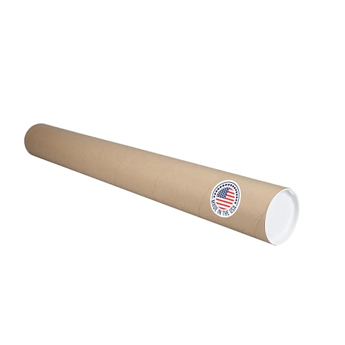 IDL Packaging 4 x 36 Cardboard Mailing Tube Made in the USA - Reinforced Shipping Cylinder for Posters Blueprints Documents & Artwork with Plastic End Caps
