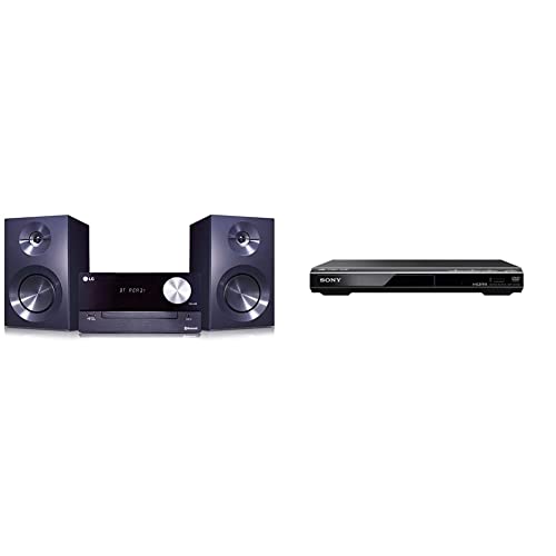 LG CM2460 Mini HiFi Anlage mit Stereo Lautsprechern(1 Paar, 100 W RMS) Chrom/schwarz & Sony DVP-SR760H DVD-Player/CD Player (HDMI, 1080p Upscaling, USB-Eingang, Xvid Playback, Dolby Digital) schwarz