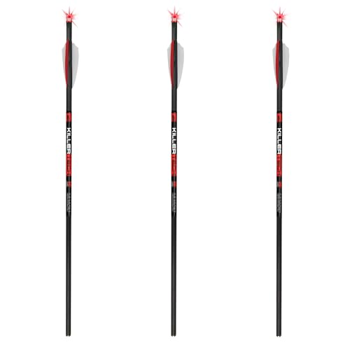 Killer Instinct Killertech Lighted 20-Inch Crossbow Bolts - Carbon Composite Construction - 430 Grains - .005 Straightness - 3-Pack Hunting Arrows