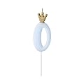 Candelina a forma di numero 0 per Torta di Compleanno, candela celeste con corona glitter oro per bambino, Baby Shower, Party Nascita, Gender Reveal Party