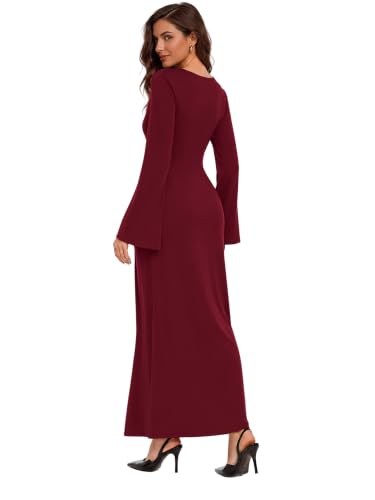 Sipaya Red Maxi Bodycon Dresses for Women Wedding Guest Formal Business Casual Long Sleeve Cocktail Outfits Midi Fall Fashion Winter Clothing Funeral L - image 5