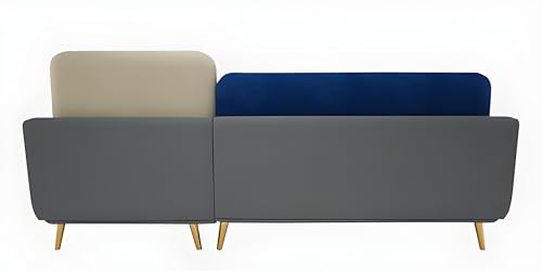 Image of Velvet Contemperory 4 Seater LHS Sofa Set Couch with Cushion Chaise Lounge Sectional Perfect for Living Room & Bedroom Guests Home & Office (LHS 4 Seater Sofa Blue & Beige)
