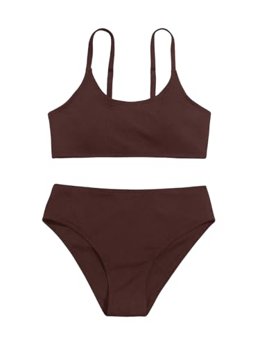 Image of OYOANGLE Girls' Two Piece Swimsuit High Waist Bikini Set Solid Swimwear Bathing Suit