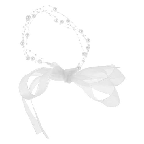 Healeved Diadema de Boda Vintage con Cinta de Encaje de Color, Collar de Perlas en Capas Ligero y Resistente para Novia en Diversas Ocasiones Elegantes