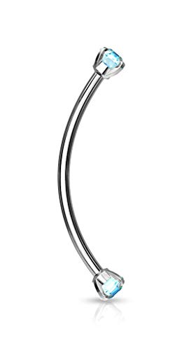 Forbidden Body Jewelry 840084527785 Snake Eyes Piercing Jewelry Tongue, Conch, Belly Button Or Eyebrow Rings For Women & Men - 16G Curved Barbell 3Mm Aqua Crystal Surgical Steel Piercing cover