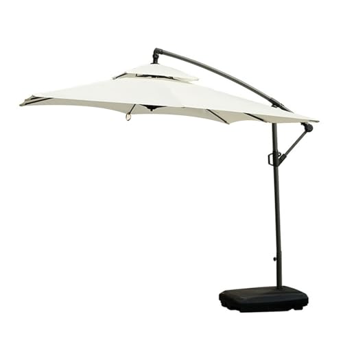 Bcofo 10' Large Patio Umbrellas Solar Umbrella Solar LED Lighted Patio Umbrella Round Large Offset Umbrellas 8 Sturdy Ribs with Base Included for Garden,Lawn,Deck,Backyard & Pool(Color:White)