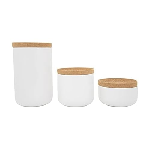 Kamenstein Ceramic and Cork Set of 3 Stackable Canisters, 1/2 qt, 1 qt, 2 qt, White