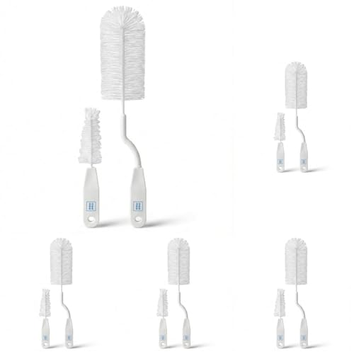 Image of Mee Mee Nylon Bottle Brush with Nipple Cleaner | 360 Rotating Handle | High-Density Soft Bristles | BPA Free | Scratch-Free Cleaning | Non-Toxic | Easy Grip | Dishwasher Safe (White) (Pack of 5)