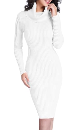Image of v28 Sweater Dress for Women Ribbed Knit Fitted midi Sexy Fall Winter Bodycon Cowl Neck Dresses