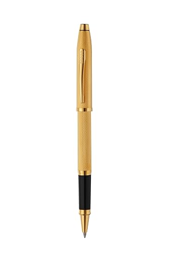 Image of Cross Century II Polished 23KT Gold-Plated Engraved Diamond Pattern Refillable Rollerball Pen - Medium Point, Black Ink, Presented in a Luxury Gift Box