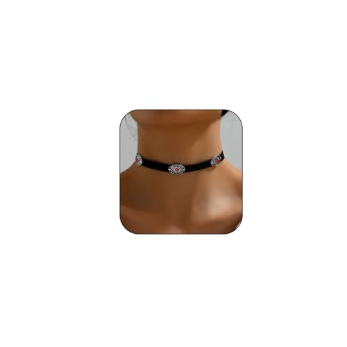 Western Turquoise Choker Necklace for Women Gothic Black Choker Necklaces Boho Summer Cowgirl Rodeo Country Concert Outfits Jewelry Accessories (Black red)