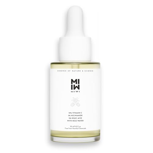 Image of MIWI 10% Vitamin C serum for oily skin with 5% Niacinamide, 2% Kojic Acid & Rice Water | Brightening & Pigmentation Serum for Glowing Skin | Unisex Serum | Korean Skincare Inspired | 30 ml