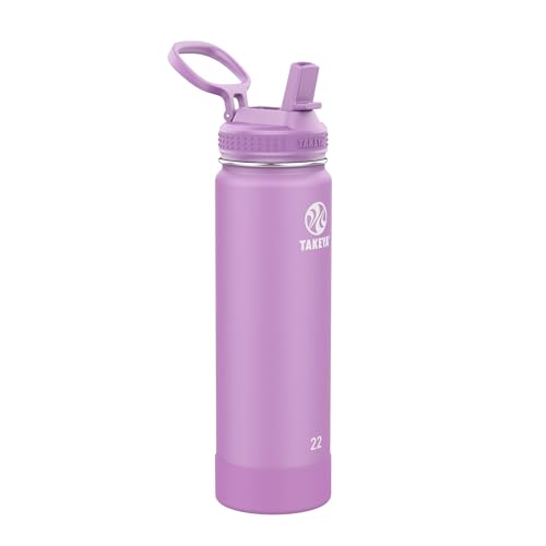 Image of Takeya 22 oz Actives Stainless Steel Water Bottle with Straw Lid - Leakproof, Double-Wall Insulated, Keeps Drinks Cold 24 hrs /Hot 12 hrs, BPA-Free, Powder-Coated, Gym & Travel, Lilac