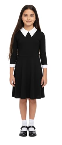 A2Z 4 Kids Girls Long Sleeve Peter Pan Collar Swing Dress Gothic Style Black Dress - Swing Dress 673 Black 5-6