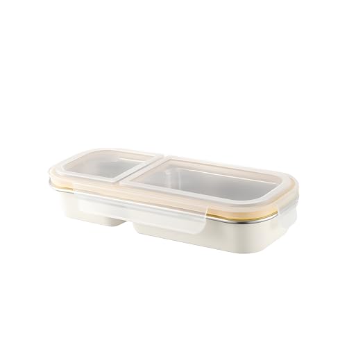 Image of Motka Premium 700 ml 2-Compartment Bento Lunch Box | Stainless Steel Slim Compact Tiffin | Leak-Proof Food Container| BPA & Odour-Free| Dishwasher Safe | Ideal for Office, Travel & School (White)