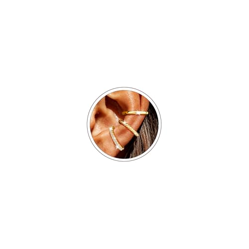 CTEEGN Gold Ear Cuffs Earrings for Women Non Piercing 14K Gold Plated Clip On Cartilage Cuff Dainty Adjustable Cubic Zirconia Trendy Stackable 3PCS 13mm Set Earring for Sensitive Ears No Tarnish