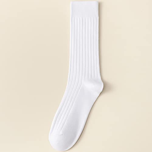 PUJANE Men's Dress Crew Socks 5 Pairs Mens Cotton Calf Business Formal Soft Breathable Athletic Long Socks