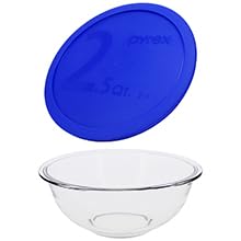 Tazón Pyrex 325 vidrio 2.5Qt con tapa azul redondo miniatura 2