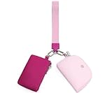 WSRYDJDL Mini Zip Around Wristlet Wallet for Women Detachable Dual Pouch Wristlet Portable Coin Pocket Keychain Small Purse (Rose+Pink)