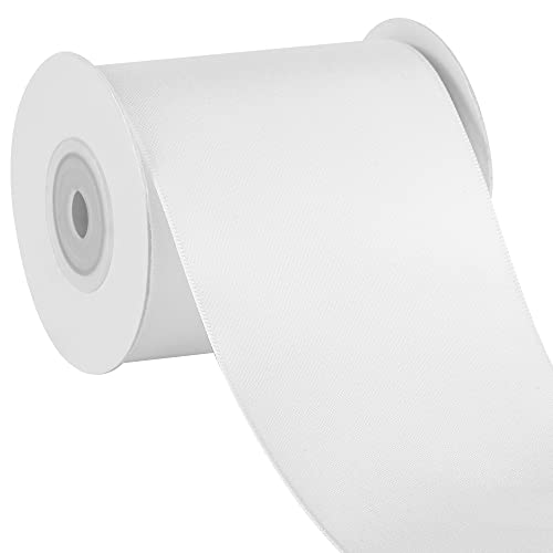 Image of LIUYAXI White Double Faced Satin Ribbon, 3 inch X 10 Yards, Solid Fabric Ribbons Roll for Wedding Invitations, Bridal Bouquets, Sewing, Party Decorations, Gift Wrapping and More