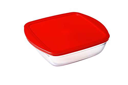 Ôcuisine Cook&Store Récipient carré Transparent + Couvercle Rouge 14 x 12 x 4 cm / 0,35 l Cover