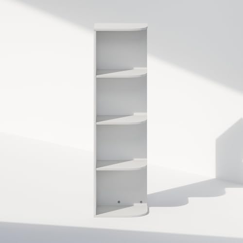 Image of Furinno Reed Corner Shelf, 4-Tier Corner Bookshelf, Book Shelf, Corner Shelves, Storage Rack, for Organization and Storage, Home Office, Living Room, White