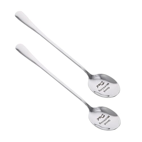 Unomor Set of 2 Stainless Steel Soup Spoons Long Handle Tableware for Dad Father's Day Easy to Clean