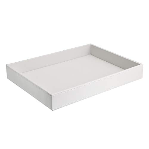 Plateau de service en cuir blanc, plateau à bijoux rectangulaire table basse - 2