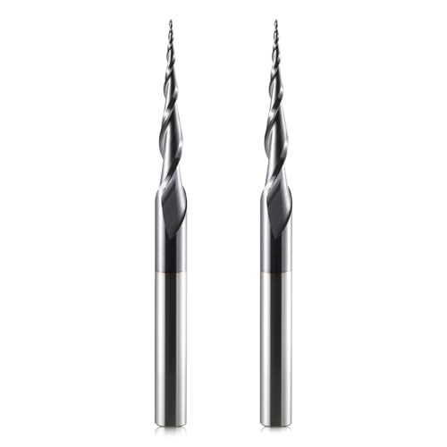 HOZLY Lot De 2 Fraises Coniques Sphériques CNC R0.5 – Tige 6 Mm 2 Flûtes HRC55 Revêtement AlTiN – Idéal Gravure 2D/3D Bois Et Métal