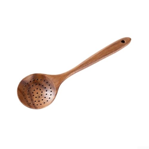 Set di utensili da cucina in legno con cucchiaio scanalato e spatola solida e per capovolgere omelette e mescolare salse in padella (cucchiaio colino)